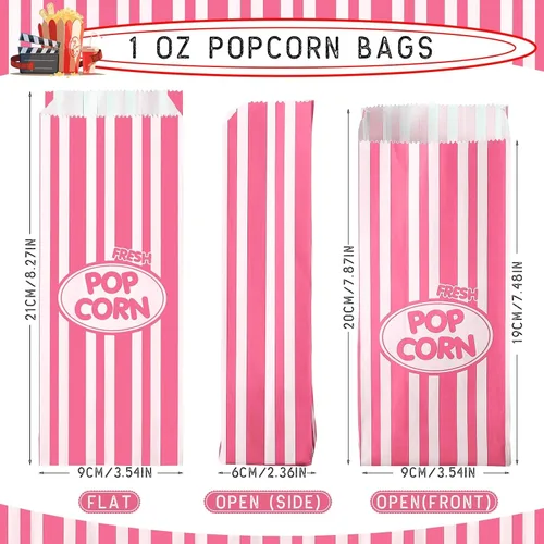 Miniatura 2 de Sherr 1000 Piezas Bolsas de Palomitas de Maíz de 1 oz a Granel Rosa con Rayas Retro Desechables para Noches de Película Navidad Circo Carnaval