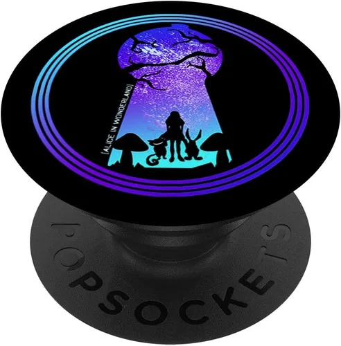 Alicia en el país de las maravillas – Cheshire Cat – conejo blanco – PopSockets agarre y soporte para teléfonos y tabletas, Negro