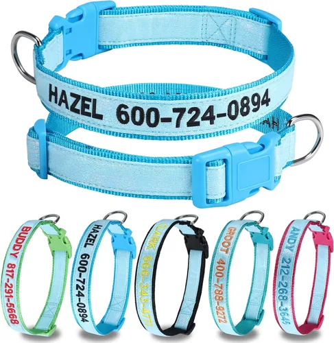 Miniatura 7 de Collares de perro personalizados reflectantes Wlitchi, collares de identificación luminosa personalizados bordados con nombre y número de teléfono