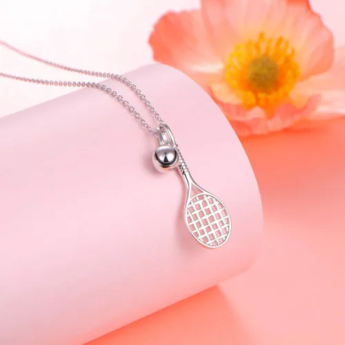 Miniatura 4 de DAOCHONG Collar con colgante de raqueta de tenis de plata esterlina S925, regalo para amantes de los deportes de tenis de 18 pulgadas a 20 pulgadas