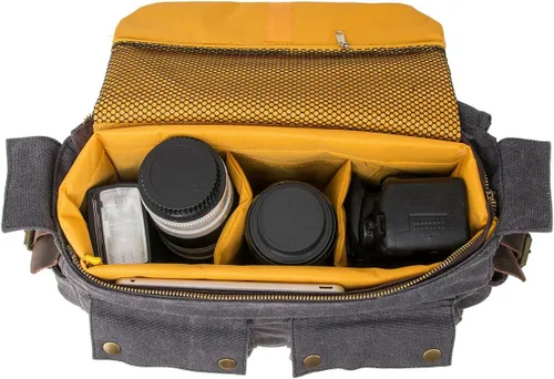 Miniatura 4 de morral de cuero y lona para computadora portátil + morral de lona para cámara Dslr Slr