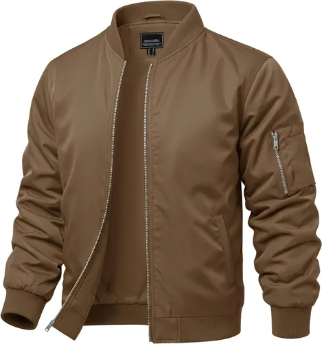 Miniatura 13 de CRYSULLY Chaquetas bomber ligeras para hombre, con cremallera completa, casual, rompevientos, de golf, a la moda, con bolsillo
