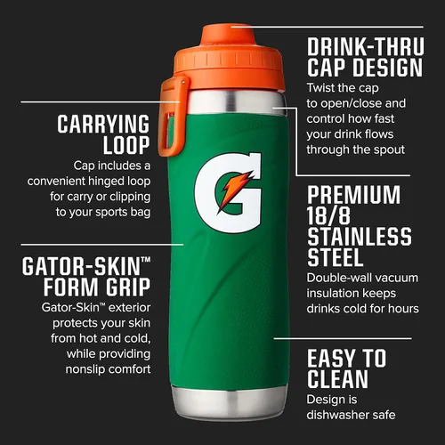 Miniatura 2 de Gatorade Stainless Steel Sport Bottle, Negro