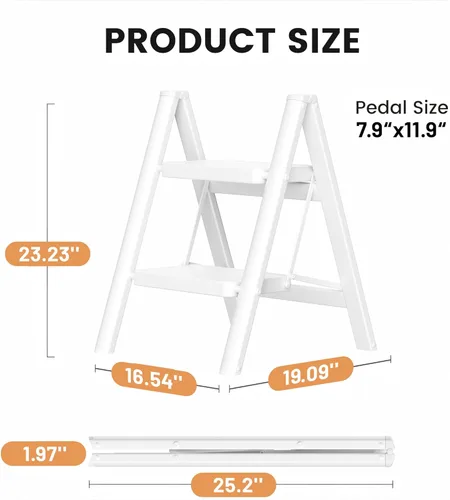 Miniatura 5 de SOLADDER Taburete de 2 peldaños con pedal antideslizante y ancho, escalera plegable de hierro portátil para el hogar y la cocina, 300 libras