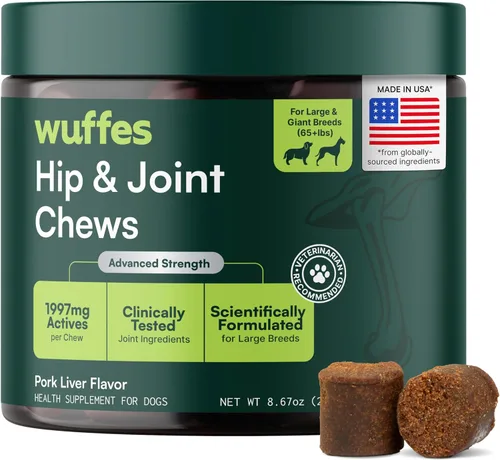 Miniatura 15 de Wuffes Suplemento avanzado para cadera y articulaciones de perro con glucosamina, condroitina, omega 3, MSM y mejillón de labios verdes