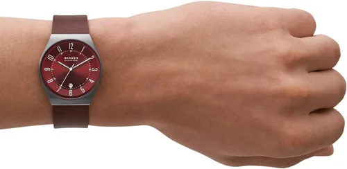 Miniatura 4 de Skagen Mens Grenen Three-Hand Date Watch with Steel Mesh or Leather Band