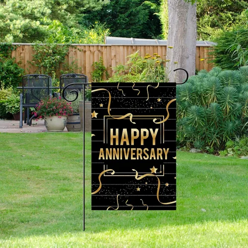 Miniatura 7 de Bandera de jardín con texto en inglés "Happy Anniversary", de arpillera de doble cara, cartel vertical para bodas, aniversario, fiesta, patio