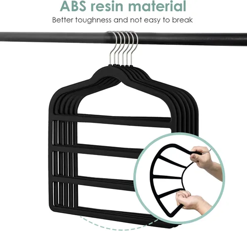 Miniatura 3 de DUDUCOFU - Perchas de terciopelo antideslizantes que ahorran espacio para pantalones, paquete de 4 perchas negras de múltiples capas para ropa, Negro