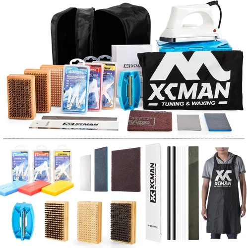 XCMAN Kit Completo de Afinación y Depilación de Esquí y Snowboard con Plancha de Depilación, Cera Universal, Afinador de Borde, Cepillo, Raspador de