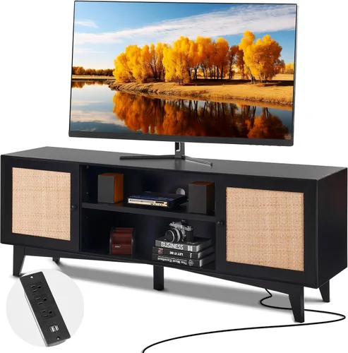 Miniatura 12 de VEVOR Soporte de TV de 52 pulgadas con soporte para televisores de hasta 75 pulgadas, centro de entretenimiento con toma de corriente y luces LED