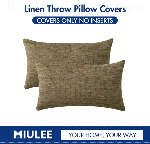 Miniatura 242 de MIULEE - Juego de 2 fundas de almohada decorativas de lino de arpillera navideñas, modernas, estilo campestre, rústicas, tejidas, con textura