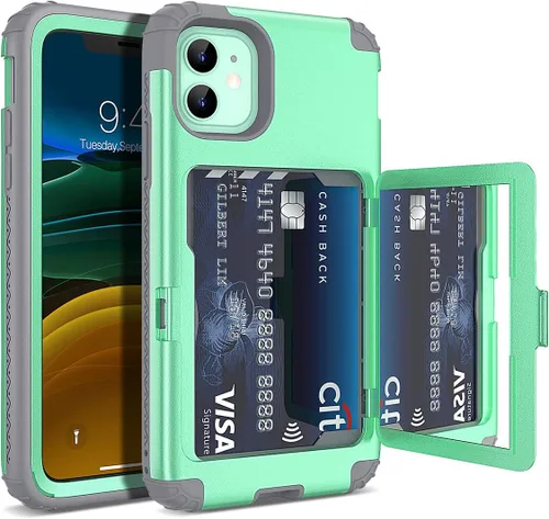 Miniatura 14 de WeLoveCase Defender - Funda tipo cartera para iPhone 11 para mujer y hombre, con espejo oculto, tres capas a prueba de golpes, protección Púrpura