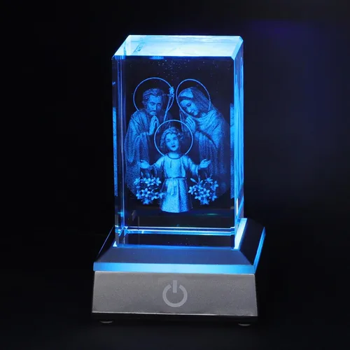 Miniatura 9 de KOMI Estatua de la Virgen María de cristal 3D con base de luz LED, estatuas de madre María grabadas con láser, regalos religiosos para mujeres