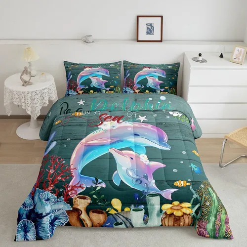 Miniatura 23 de Erosebridal Juego de edredón de ajolote rosa Kawaii Walking Fish para niños, edredón de reptil de criatura bajo el mar, arrecife de coral