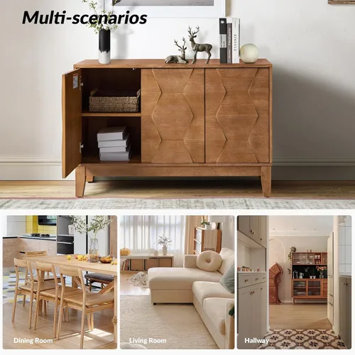Miniatura 7 de HULALA HOME Moderno armario de cocina con diseño geométrico 3D, armario de piso independiente con 3 puertas y 2 estantes interiores ajustables