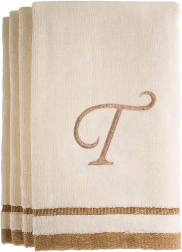 Miniatura 24 de Regalos con monograma, juego de 4 toallas de mano de 11 x 18 pulgadas bordadas en color dorado café, extra absorbente, 100% de algodón. Regalo