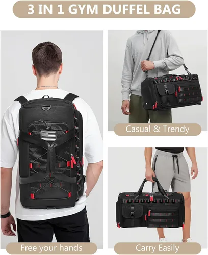 Miniatura 7 de Bolsas de gimnasio para hombres y mujeres, 45L grande de viaje de fin de semana, mochila deportiva con zapatos y compartimento para laptop, bolsa