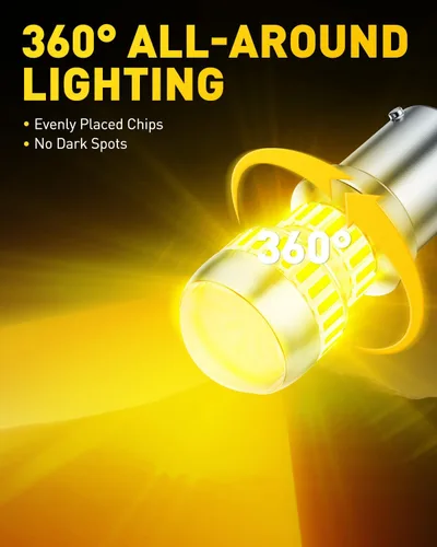 Miniatura 2 de AUXITO 1156 - Focos LED amarillo ámbar 400% súper brillante 7506 BA15S P21W con proyector para focos LED de señal de giro delantero trasero, foco