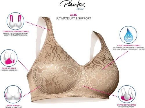 Miniatura 6 de Playtex Women's 18-Hour Ultimate Lift & Support Wireless Full-Coverage Bra, Everyday Comfort, Single & 2-Pack