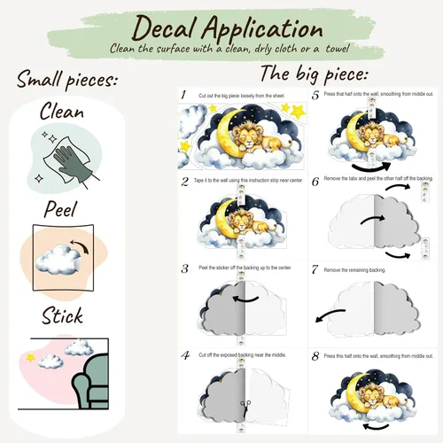 Miniatura 4 de Calcomanía de pared extraíble – Conejito dormido en la nube con luna y estrellas Juego de calcomanías de tela grande para guardería o habitación