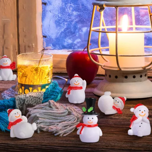 Miniatura 6 de ABOOFAN 13 piezas de adornos miniatura de muñeco de nieve de Navidad, mini figuras de muñeco de nieve de resina, globos de nieve, micro paisaje