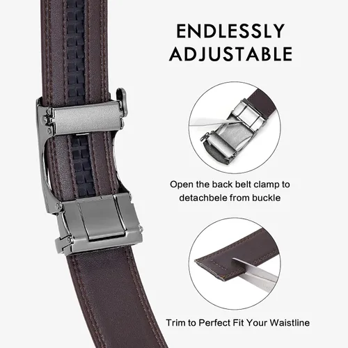 Miniatura 3 de BOSTANTEN Cinturones de vestir de trinquete para hombre, 2 paquetes, cinturones de cuero genuino para hombres con litera deslizante de clic, recorte