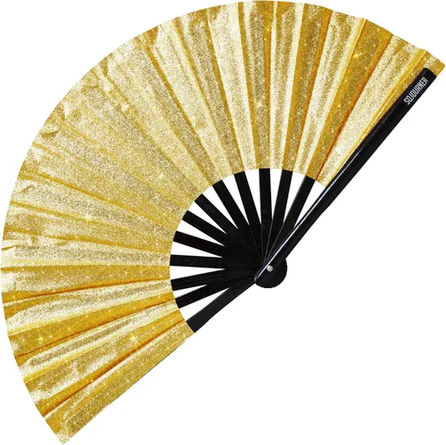 Miniatura 136 de SoJourner Bags Rave Fan – Ventilador plegable grande – Ventilador de mano Clack para raves, Halloween, Burlesque, trajes de arcoíris para mujeres
