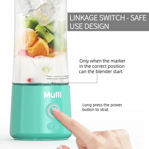 Miniatura 4 de Mulli Batidora portátil, mezclador personal recargable por USB para batidos y batidos, mini licuadora con seis cuchillas para alimentos de bebé, Azul