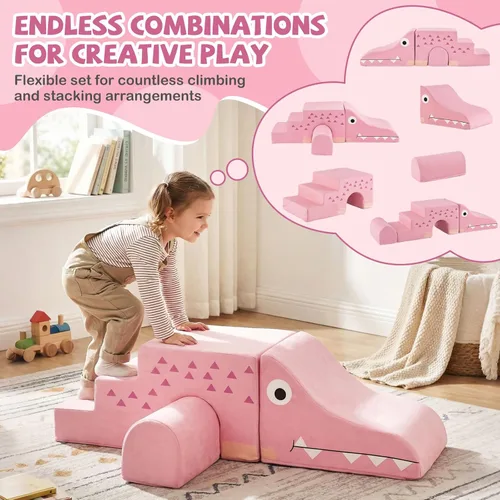 Miniatura 4 de Costzon Juguetes de escalada para niños pequeños, 3 piezas de bloques de escalada de espuma de cocodrilo con fundas de terciopelo extraíbles