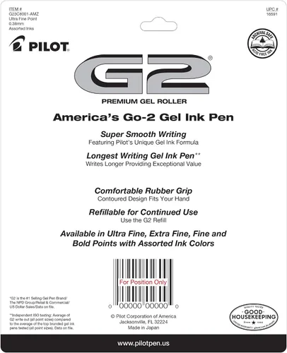 Miniatura 2 de Pilot, Bolígrafos de gel retráctiles G2 Premium, bolígrafos de gel de punta ultrafina de 0.38 mm, paquete de 8, negro y azul Negro 8