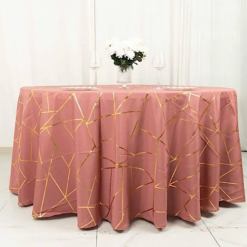 Miniatura 3 de Balsa Circle Mantel redondo de poliéster con diseño geométrico metálico de 120 pulgadas, color canela y oro rosa Rosa canela