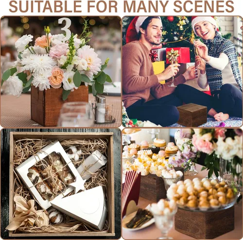 Miniatura 7 de Barydat 3 soportes de madera para tartas rústicas, apilables, cuadrados, para cupcakes, base para mesa de bufé, postre, comida, cumpleaños, boda