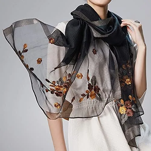 Miniatura 3 de Bufanda de seda WINCESS.YU para mujer, chales ligeros y envolturas para bodas, chal de pashmina a la moda, bufandas bordadas