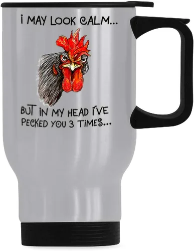 Miniatura 3 de Taza de café de cerámica con texto en inglés "I May Look Calm But in My Head I've Pecked You 3 Times", divertida taza de regalo de gallo de pollo