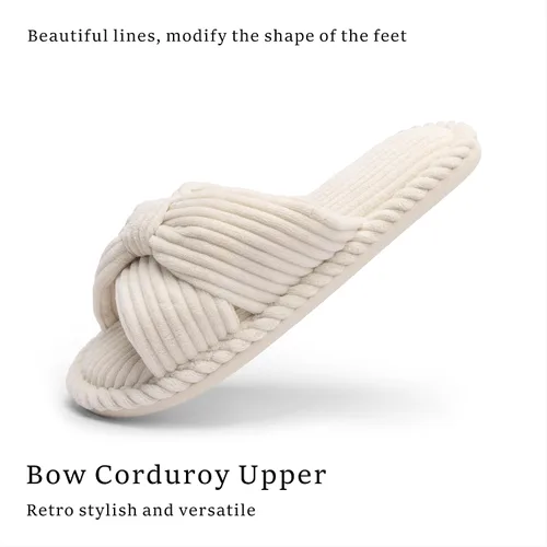 Miniatura 6 de Chantomoo Pantuflas para mujer, de espuma viscoelástica, para el hogar, dormitorio, baño, spa, puntera abierta, con lazo de pana, acogedoras