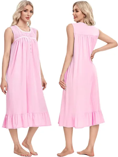 Miniatura 5 de IZZY + TOBY Camisones de algodón ligero para mujer, camisón de algodón sin mangas, camisón de media pantorrilla para mujer