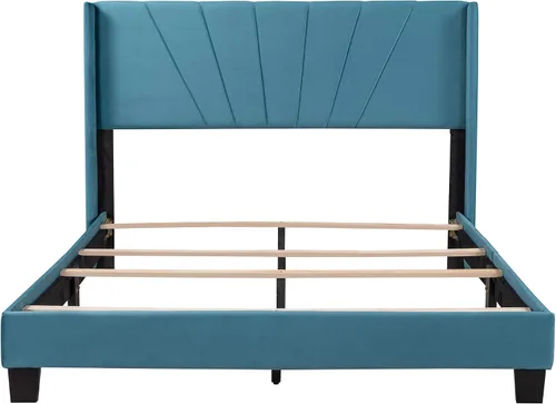 Miniatura 6 de Majnesvon Base de cama tapizada con plataforma tapizada, de terciopelo tamaño Queen, base de colchón, necesita somier, fácil montaje, tamaño Queen