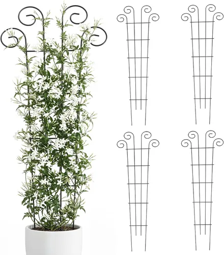 Miniatura 12 de Thealyn Paquete de 4 enrejados de 32 pulgadas para plantas en maceta, enrejado de jardín de metal para plantas trepadoras, soporte decorativo de vid