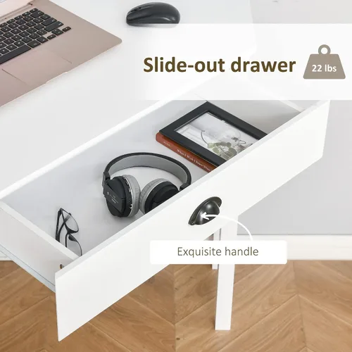 Miniatura 6 de HOMCOM Escritorio esquinero, escritorio triangular para computadora con cajón y estantes de almacenamiento para espacios pequeños, estación