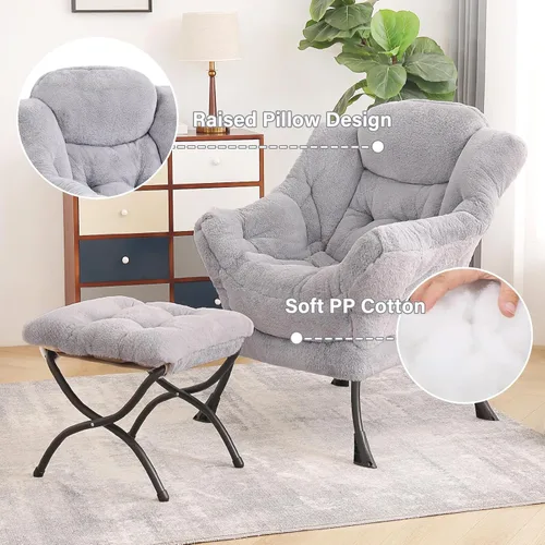 Miniatura 4 de Tiita Silla Perezosa con Otomana, Sillón de Descanso Moderno de Gran Tamaño, Cómoda Silla de Lectura de Ocio con Reposapiés para Dormitorio, Sala