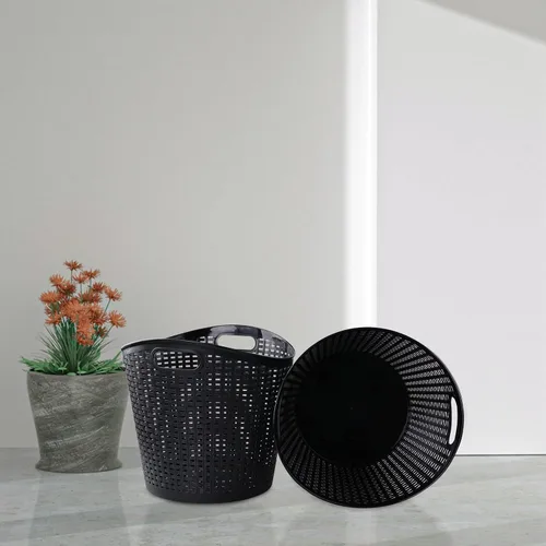 Miniatura 7 de Cesta de lavandería flexible de plástico de 40 L, cesta de lavandería negra con asas, 6 paquetes