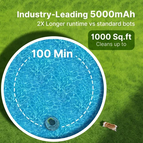 Miniatura 6 de POOLPURE Limpiador de piscina, batería de 5000 mAh, tiempo de funcionamiento de 100 minutos, cobertura de 1000 pies cuadrados, limpiador automático