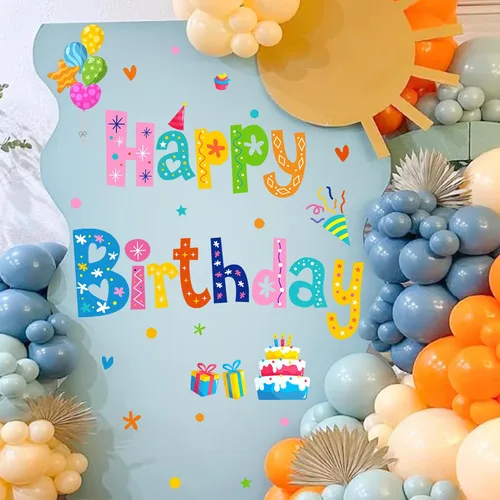 Miniatura 3 de Colorido cartel de feliz cumpleaños, calcomanías de cumpleaños para telón de fondo, decoraciones de fiesta de cumpleaños para niños, pancarta