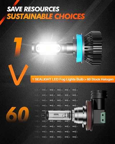 Miniatura 4 de SEALIGHT Bombillas LED antiniebla H11 H16 H8 o DRL, 14000 lúmenes, 6500 K, blanco frío, 600% de brillo, chips LED CSP H8 H11, luces antiniebla