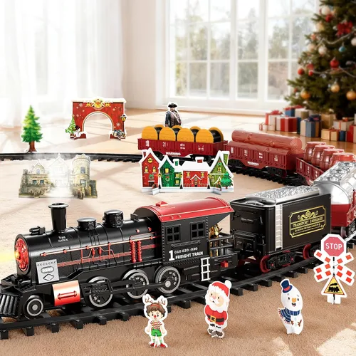 Miniatura 6 de NIPLOOOW Juego de tren para niños pequeños de 3 a 5 años, juguete de tren de aleación eléctrica con sonido realista, luces y humo para debajo