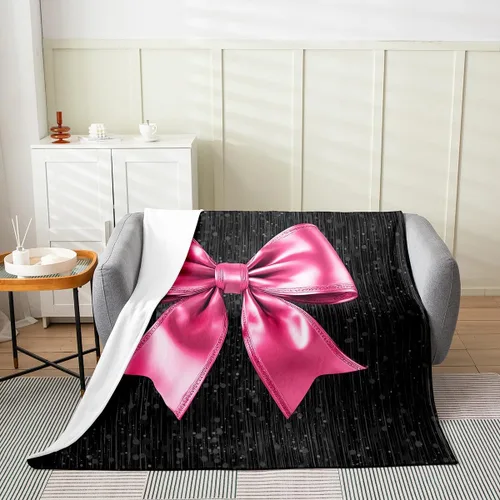 Miniatura 26 de Erosebridal Black Ribbon Bow Fleece Throw Blanket 40"x50" - Ultra-Soft for Couch Sofa Bed,Geometric Stripes Flannel Blanket,Princess Style Bowknot