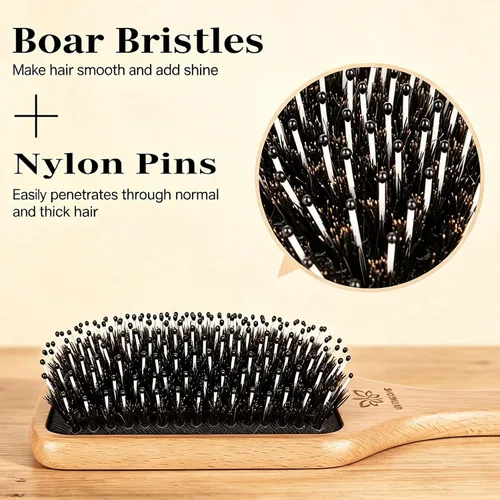 Miniatura 2 de Juego de cepillo y peine de cerdas de jabalí para mujeres, hombres y niños, el mejor cepillo de pelo de paleta de madera natural y cepillo