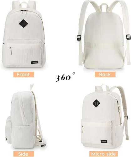 Miniatura 4 de BIKROD Mochila para niñas, mochila escolar beige para adolescentes y niños, mochila ligera de pana suave casual para mujeres, mochila grande