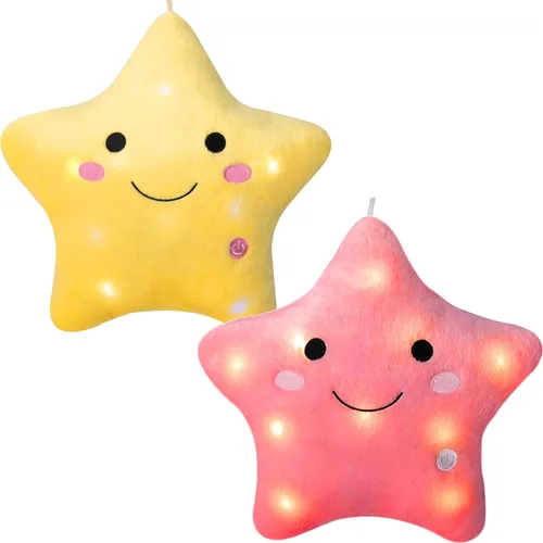 Miniatura 16 de Almohada de estrella brillante de 13.8 pulgadas, almohada de felpa de estrella LED con luces nocturnas coloridas, juguete de estrella suave y Azul