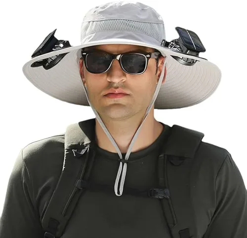 Miniatura 11 de Sombrero de ventilador solar de ala ancha, ventilador solar de ala ancha, sombrero de pesca al aire libre, sombreros de ventilador solar